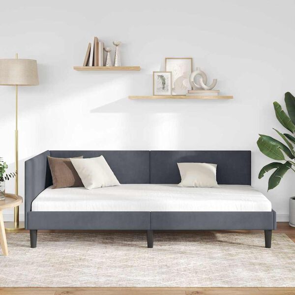 vidaXL Cadre de lit d'angle avec t&ecirc;te de lit Gris fonc&eacute; 90 cm x 190 cm