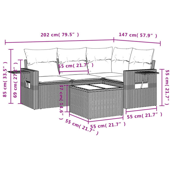 vidaXL Salon de jardin 5 pcs avec coussins gris r&eacute;sine tress&eacute;e