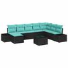 vidaXL Ensemble de canap&eacute; de jardin 8 pc Noir et turquoise polyrotin