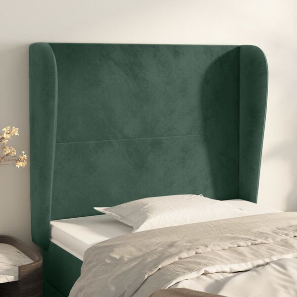 vidaXL T&ecirc;te de lit avec oreilles Vert fonc&eacute; 83x23x118/128 cm Velours