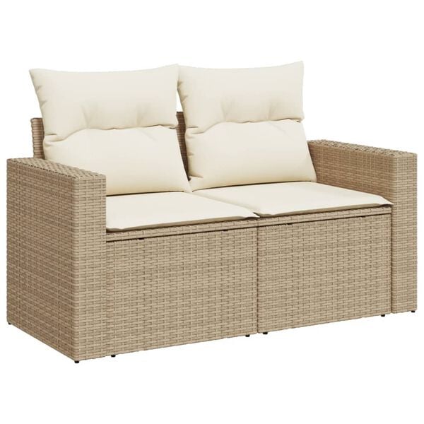 vidaXL Salon de jardin avec coussins 14 pcs beige r&eacute;sine tress&eacute;e