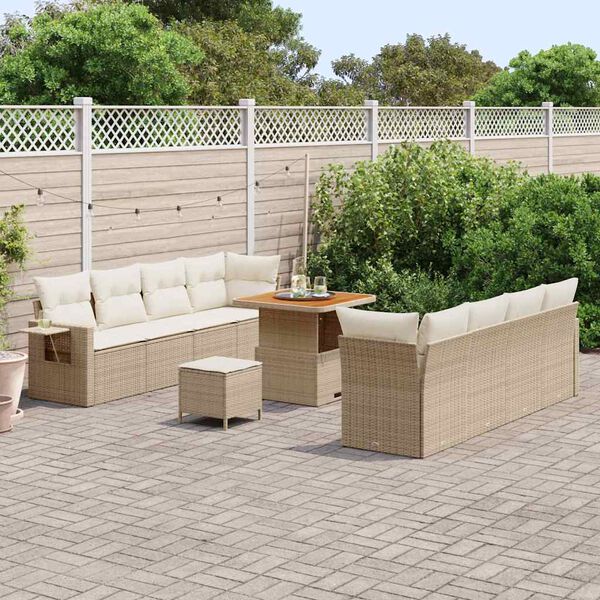 vidaXL Ensemble de canap&eacute; de jardin 11 pcs Beige et cr&egrave;me polyrotin