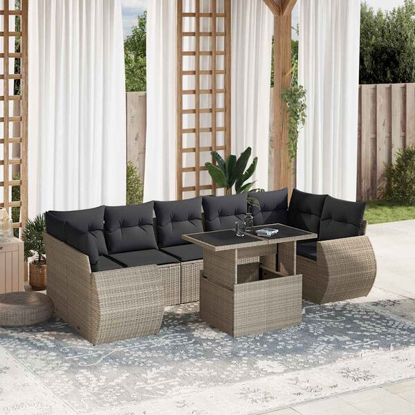 vidaXL Salon de jardin 8 pcs avec coussins gris clair r&eacute;sine tress&eacute;e