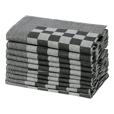 vidaXL Serviettes de cuisine 10 pcs noir et blanc 50x70 cm coton