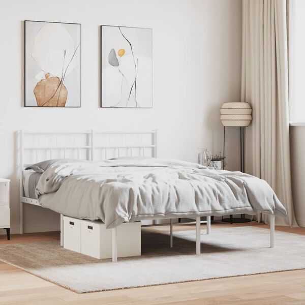 vidaXL Cadre de lit m&eacute;tal sans matelas et t&ecirc;te de lit blanc 160x200 cm
