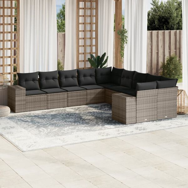 vidaXL Salon de jardin avec coussins 10 pcs gris r&eacute;sine tress&eacute;e
