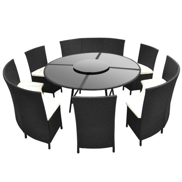 vidaXL Ensemble &agrave; manger d'ext&eacute;rieur 7pcs coussins r&eacute;sine tress&eacute;e noir