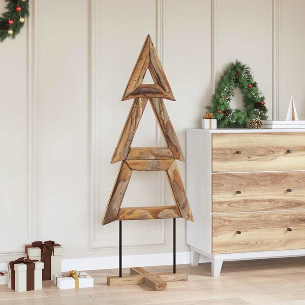 vidaXL Sapin de No&euml;l avec support Marron 149,5 cm Bois de teck solide
