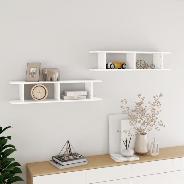 vidaXL &Eacute;tag&egrave;res murales 2 pcs Blanc 90x18x20 cm bois d'ing&eacute;nierie
