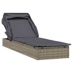 vidaXL Transat avec toit pliable gris 213x63x97 cm r&eacute;sine tress&eacute;e