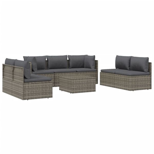 vidaXL Salon de jardin 8 pcs avec coussins Gris R&eacute;sine tress&eacute;e