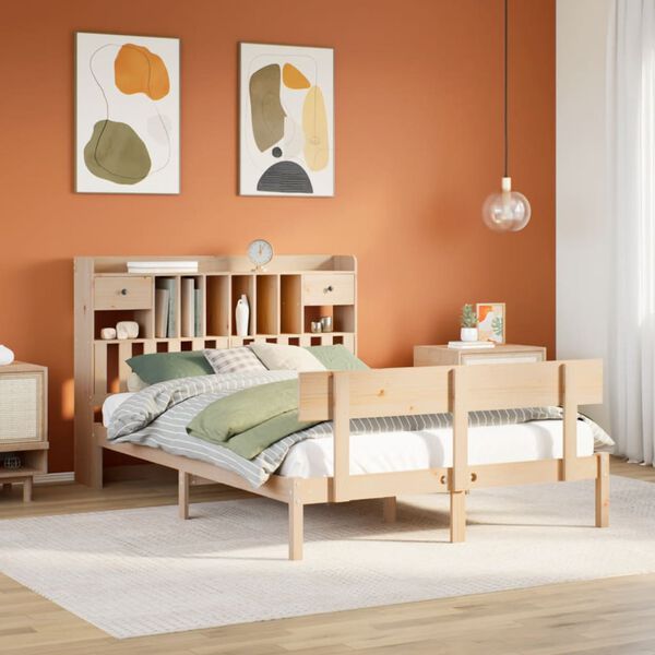 vidaXL Lit biblioth&egrave;que sans matelas 150x200 cm bois massif de pin