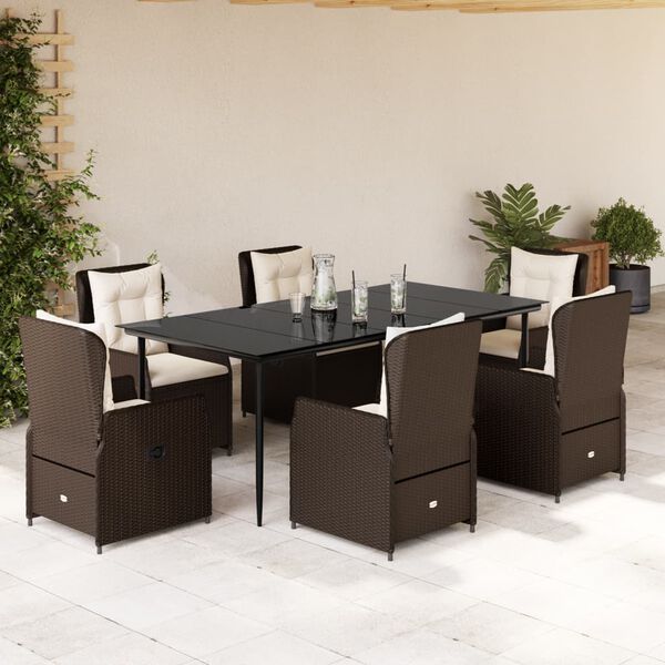 vidaXL Ensemble &agrave; manger de jardin et coussins 7 pcs marron rotin