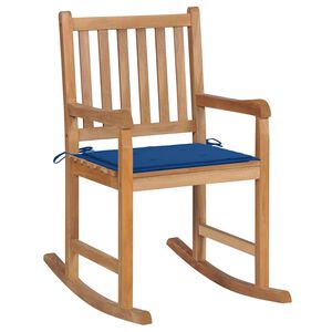 vidaXL Chaise &agrave; bascule avec coussin bleu royal Bois de teck solide
