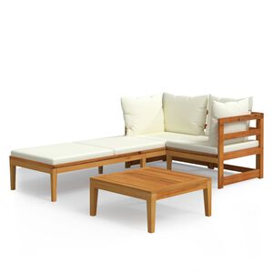 vidaXL Salon de jardin 3 pcs avec coussins blanc cr&egrave;me Bois d'acacia