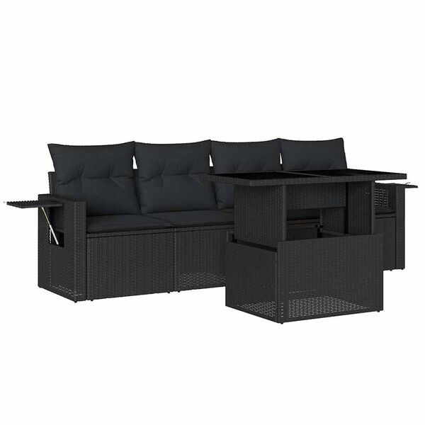 vidaXL Salon de jardin 5 pcs avec coussins noir r&eacute;sine tress&eacute;e