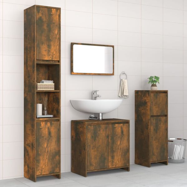 vidaXL Ensemble de meubles de salle de bain 4 pcs Ch&ecirc;ne fum&eacute; Bois