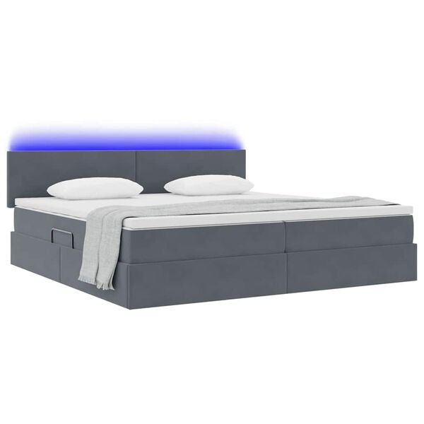 vidaXL Lit avec rangement et LED Gris fonc&eacute; 200 x 200 cm Velours