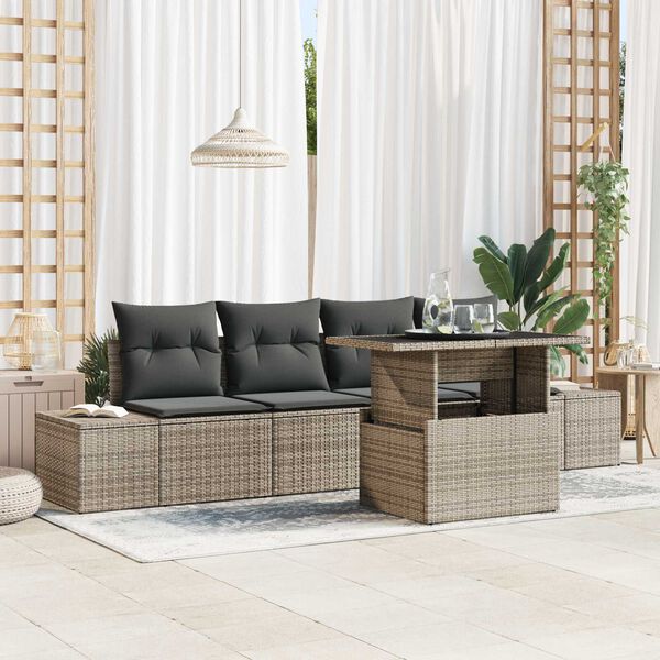 vidaXL Ensemble de Canap&eacute;s avec coussin 5 pcs Gris polyrotin