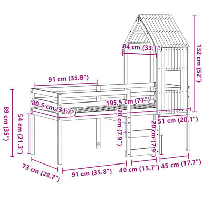 vidaXL Lit haut avec toit 75x190 cm bois de pin massif