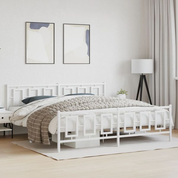 vidaXL Cadre de lit m&eacute;tal sans matelas et pied de lit blanc 200x200 cm