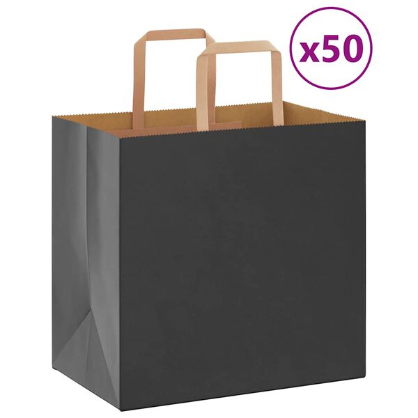 vidaXL Sacs en papier 50 pcs avec poign&eacute;es noir 26x17x25 cm