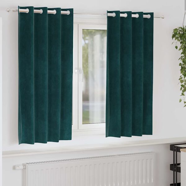 vidaXL Rideaux occultants 2 pcs Vert fonc&eacute; 140 x 175 cm Velours