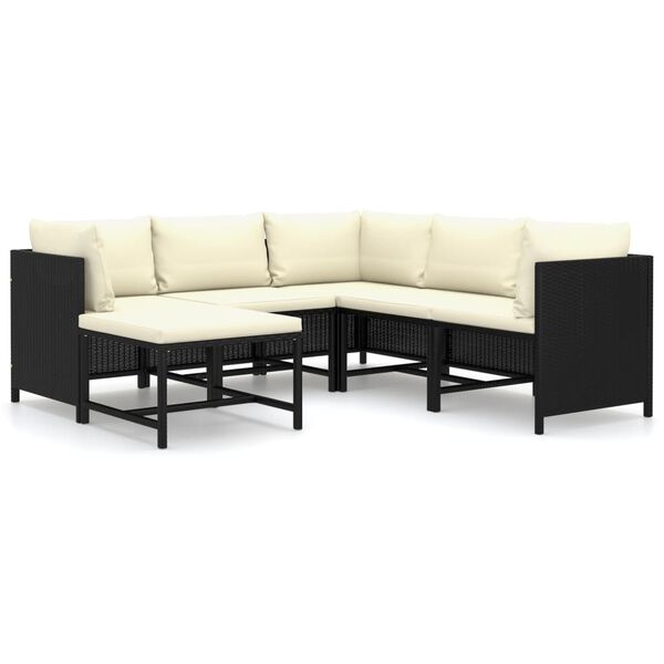 vidaXL Salon de jardin 6 pcs avec coussins R&eacute;sine tress&eacute;e Noir