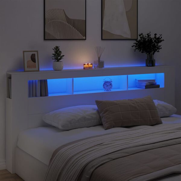 vidaXL T&ecirc;te de lit &agrave; LED blanc 220x18,5x103,5 cm bois d'ing&eacute;nierie