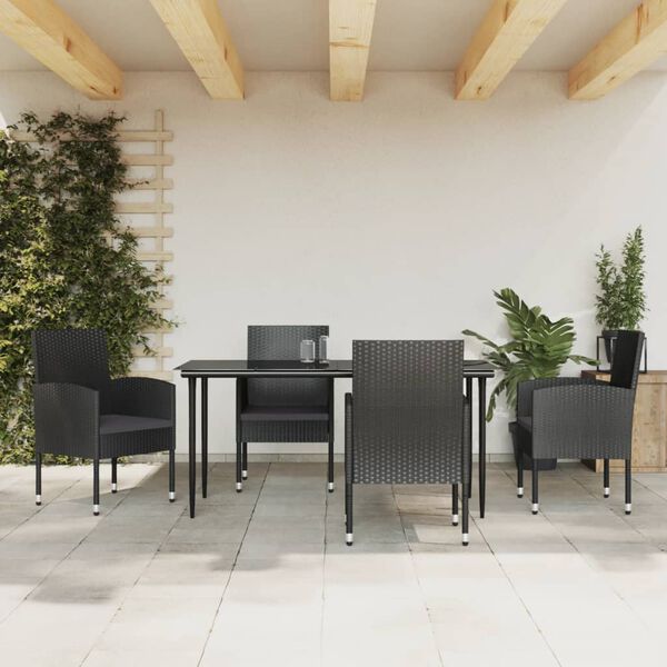 vidaXL Ensemble &agrave; manger de jardin 5 pcs noir r&eacute;sine tress&eacute;e et acier