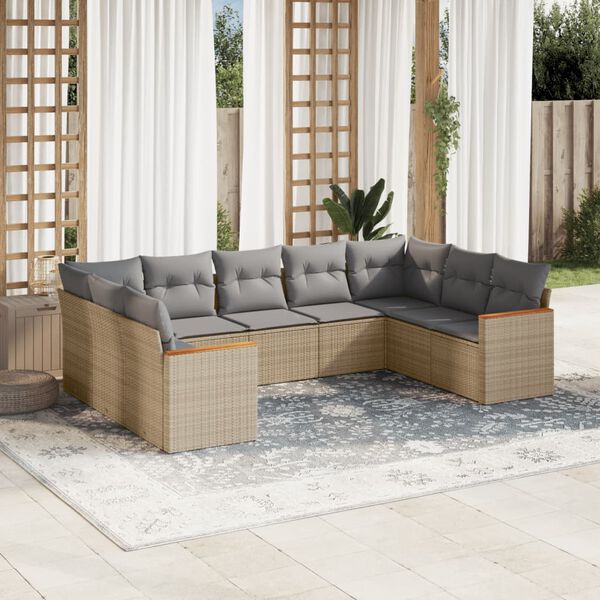 vidaXL Salon de jardin avec coussins 9 pcs beige r&eacute;sine tress&eacute;e