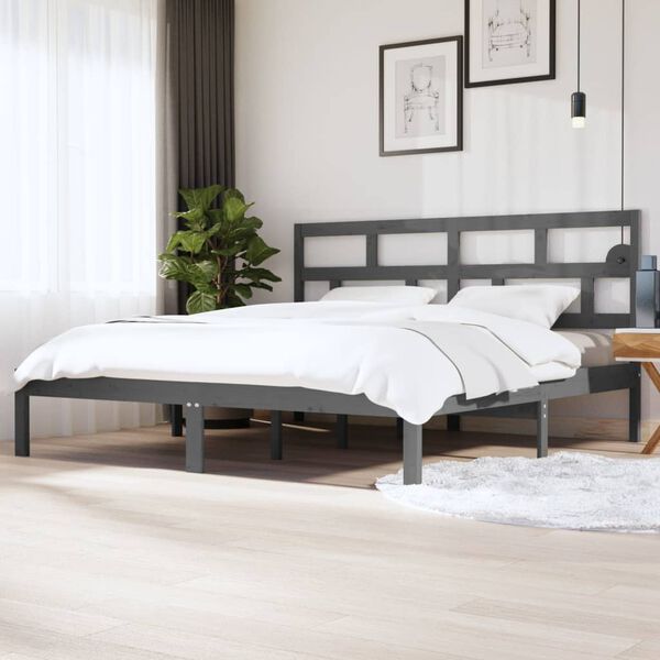 vidaXL Cadre de lit sans matelas Gris Bois de pin massif 200x200 cm