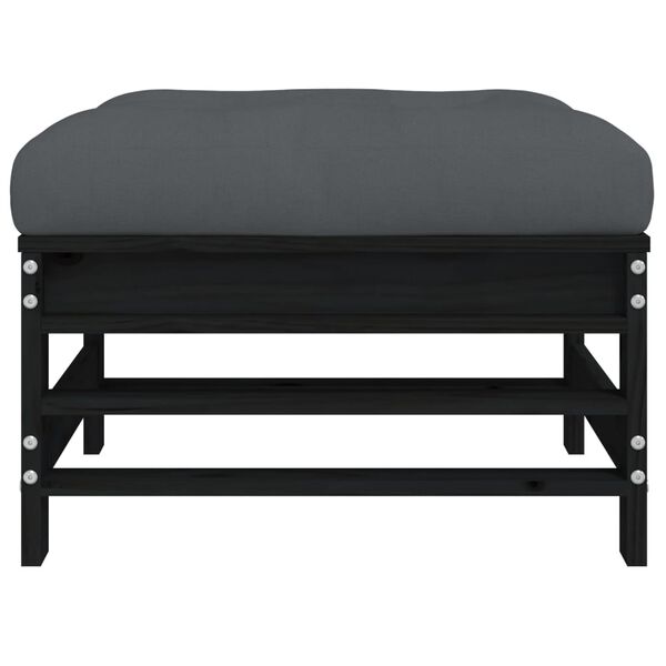 vidaXL Repose-pied de jardin avec coussin noir bois de pin massif