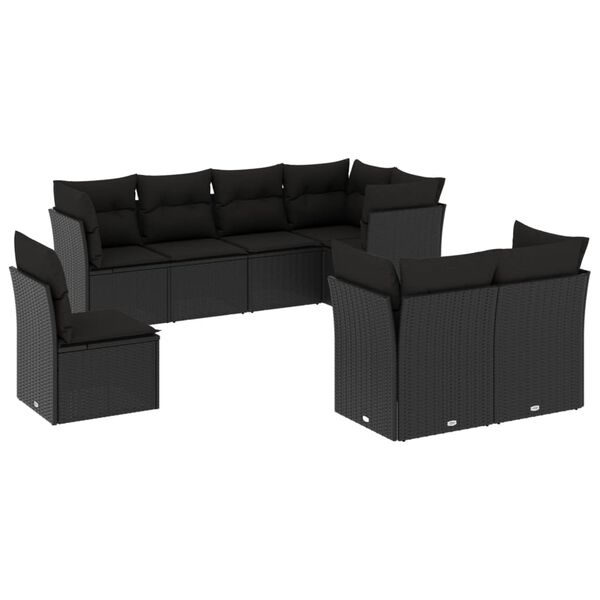 vidaXL Salon de jardin 8 pcs avec coussins noir r&eacute;sine tress&eacute;e