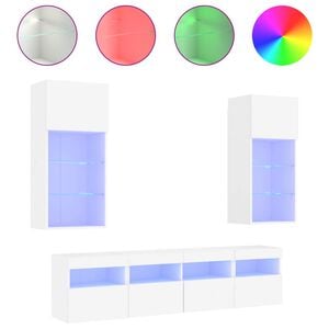 vidaXL Unit&eacute;s murales TV avec LED 5 pcs blanc bois d'ing&eacute;nierie
