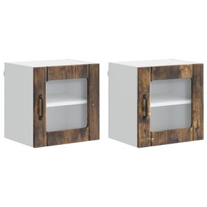 vidaXL Cabinet en verre mural LUCCA 2 pcs Ch&ecirc;ne fum&eacute; 40 x 31 x 40 cm