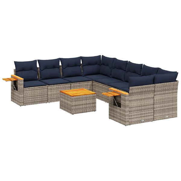 vidaXL Salon de jardin 9 pcs avec coussins gris résine tressée