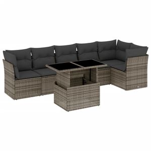 vidaXL Salon de jardin avec coussins 7 pcs gris r&eacute;sine tress&eacute;e