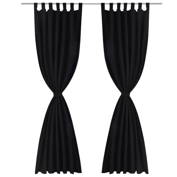 2 pcs Rideau &agrave; Passant Micro Satin Noir 140 x 245 cm