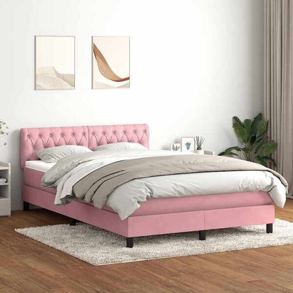 vidaXL Sommier &agrave; lattes de lit avec matelas et LED rose 160x210 cm velours