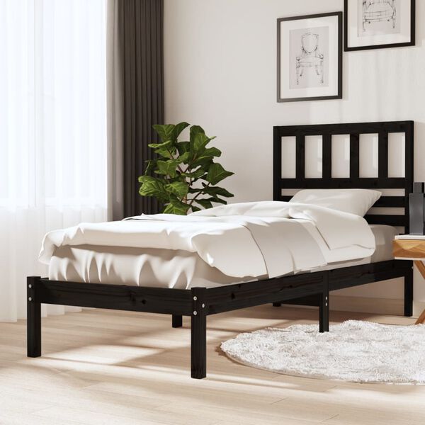 vidaXL Cadre de lit sans matelas noir bois massif de pin 100x200 cm