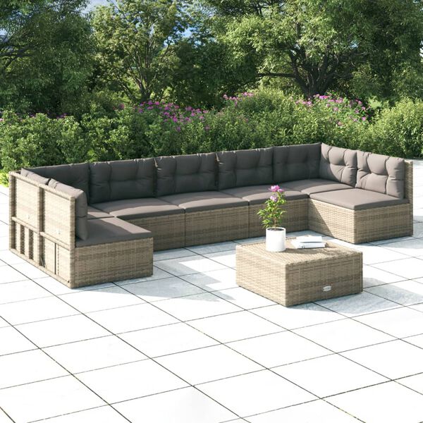 vidaXL Salon de jardin 6 pcs avec coussins Gris R&eacute;sine tress&eacute;e