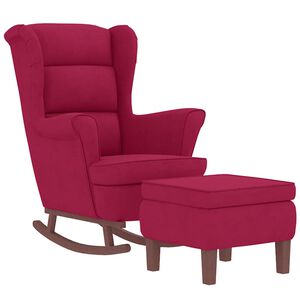 vidaXL Fauteuil &agrave; bascule &agrave; oreilles en velours rouge vin bois massif