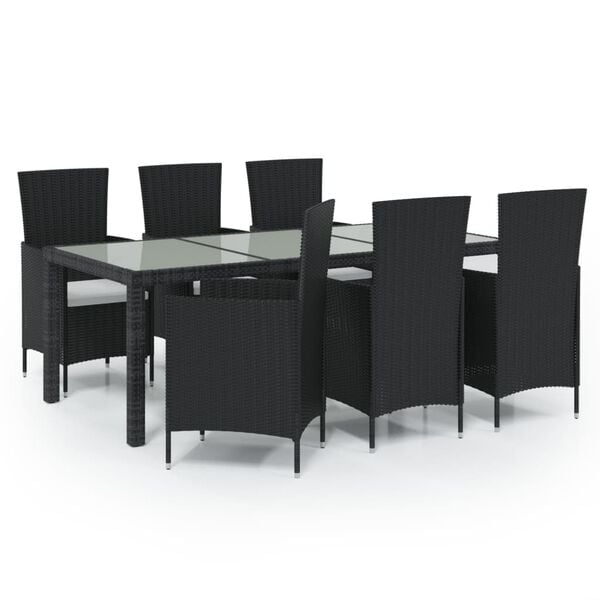 vidaXL Salon de jardin 7 pcs avec coussins r&eacute;sine tress&eacute;e noir