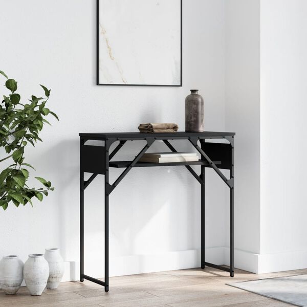 vidaXL Table console avec &eacute;tag&egrave;re noir 75x30x75 cm bois d'ing&eacute;nierie