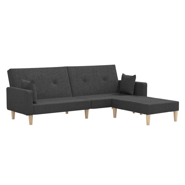 vidaXL Canap&eacute;-lit &agrave; 2 places avec repose-pied Gris fonc&eacute; Tissu