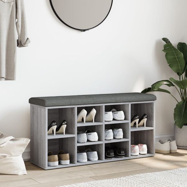 vidaXL Banc &agrave; chaussures sonoma gris 102x32x50 cm bois d'ing&eacute;nierie