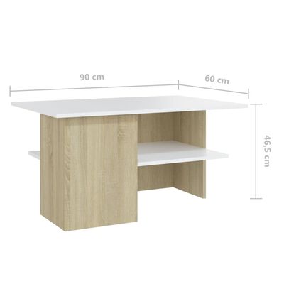 vidaXL Table basse Blanc et chêne sonoma 90x60x46,5 cm Aggloméré
