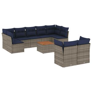 vidaXL Salon de jardin 10 pcs avec coussins gris r&eacute;sine tress&eacute;e