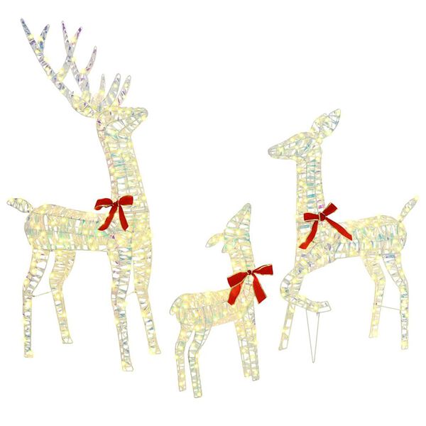 vidaXL Famille Renne 3 pcs Blanc chaud 67 x 26 x 127 cm PET